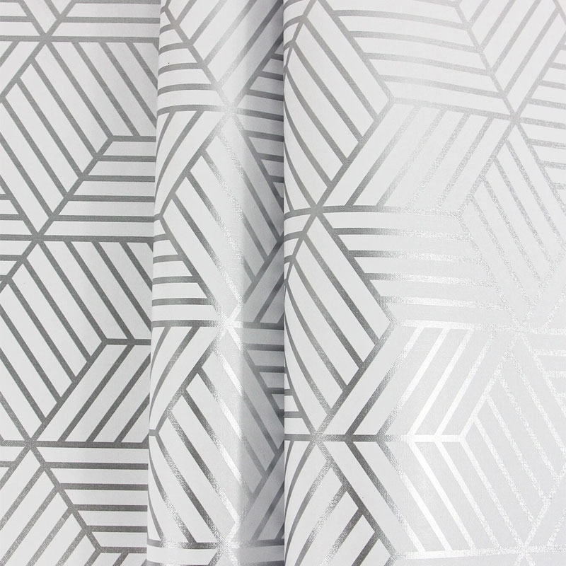 Geometric pattern sticky wallpaper, silver - Styla